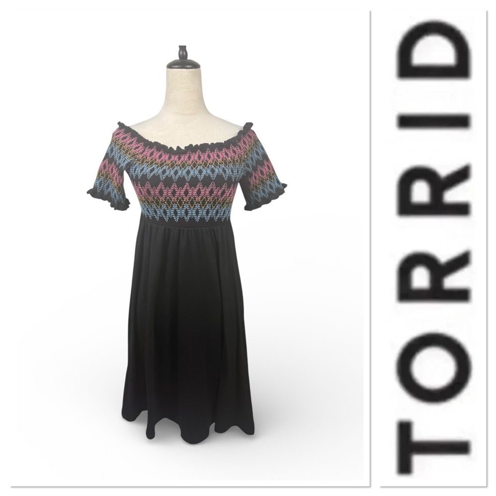 Torrid smocked embroidery  colorful  skater dress size 0-large/12